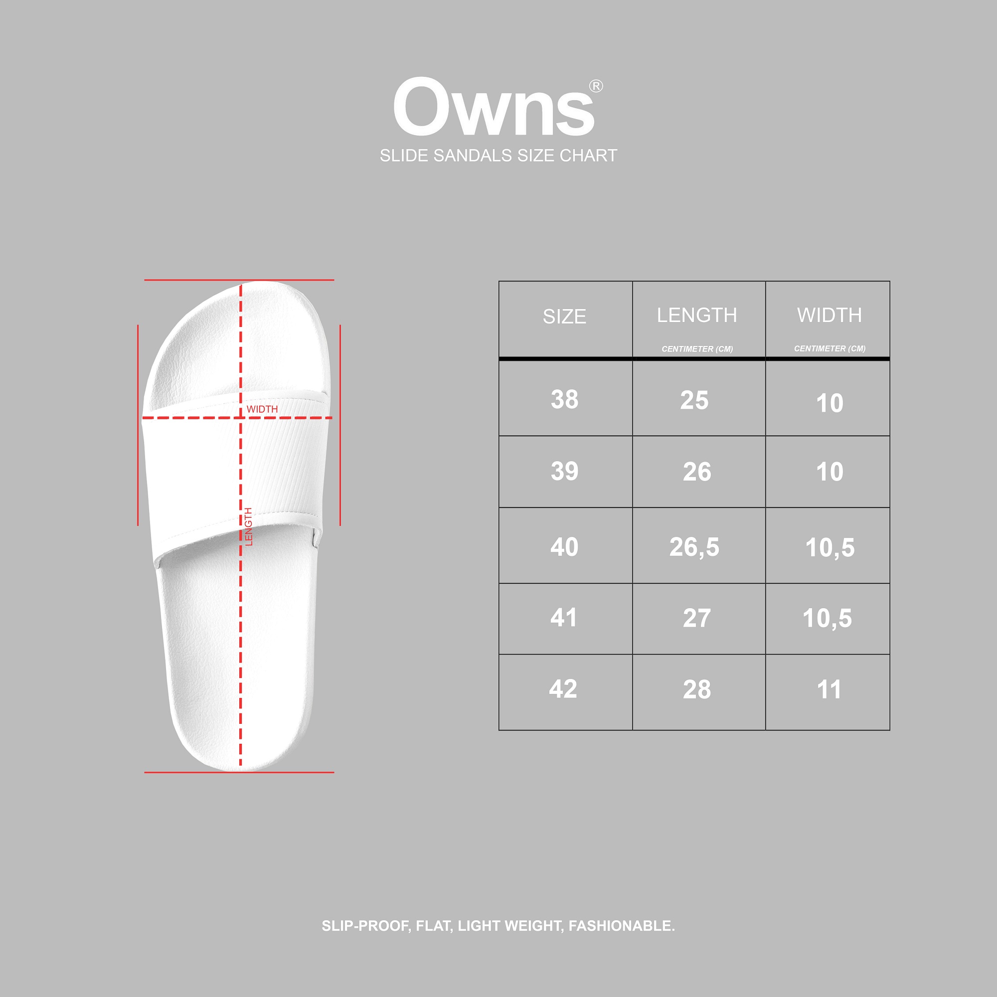 SANDALS SLIDE CHART