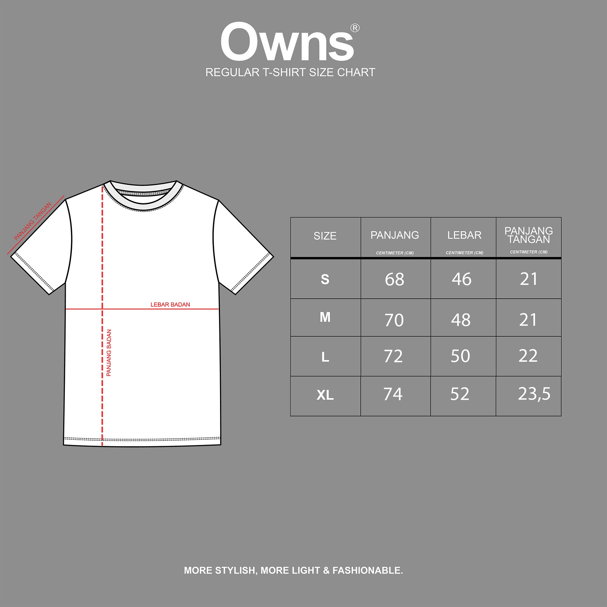 SIZE CHART TEES REGULER